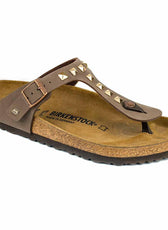 Sandali Infradito birkenstock gizeh con borchie oro colore marrone mocca