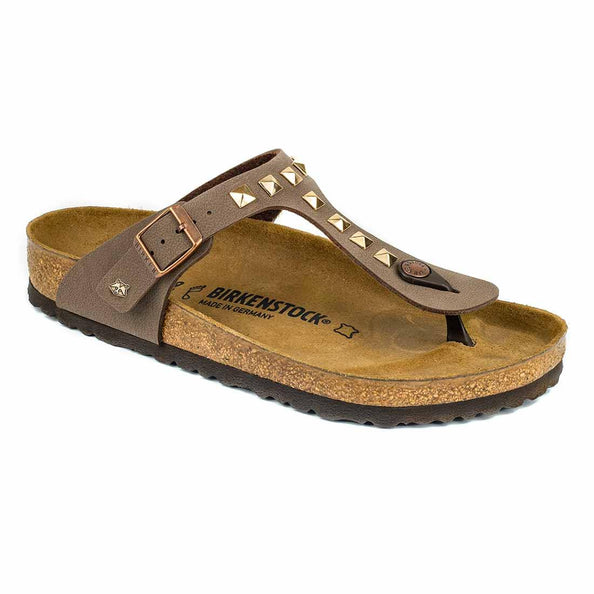 Sandali Infradito birkenstock gizeh con borchie oro colore marrone mocca