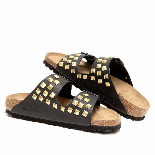 sandali borchiati birkenstock arizona neri e oro