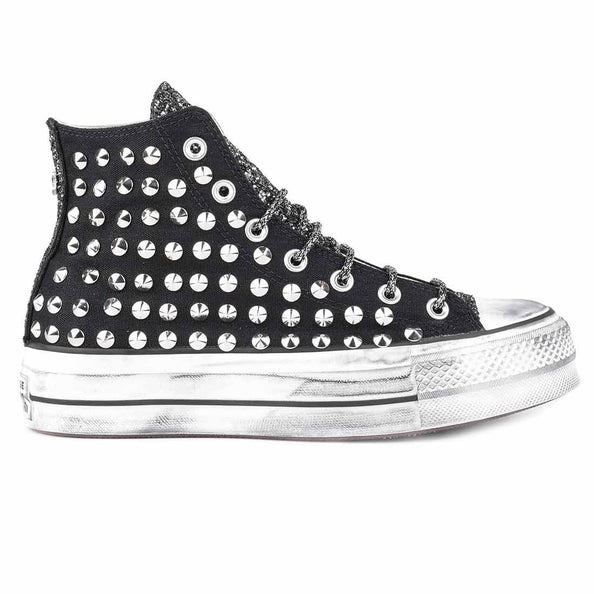 all star converse alte con suola platform borchiate argento e nere