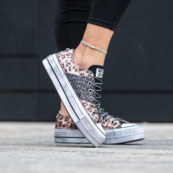 all star platform con brillantini rosa e animalier metallizzato 