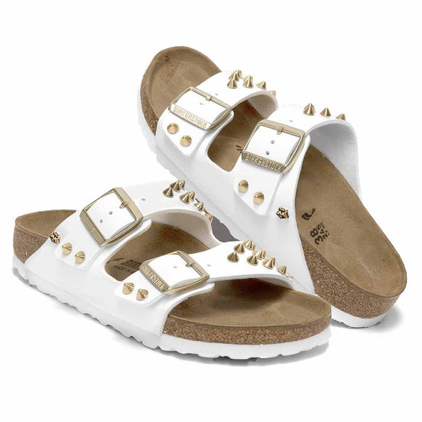 birkenstock arizona bianche lucide borchiate oro