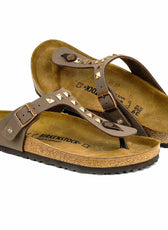 birkenstock gizeh marroni personalizzate con borchie oro