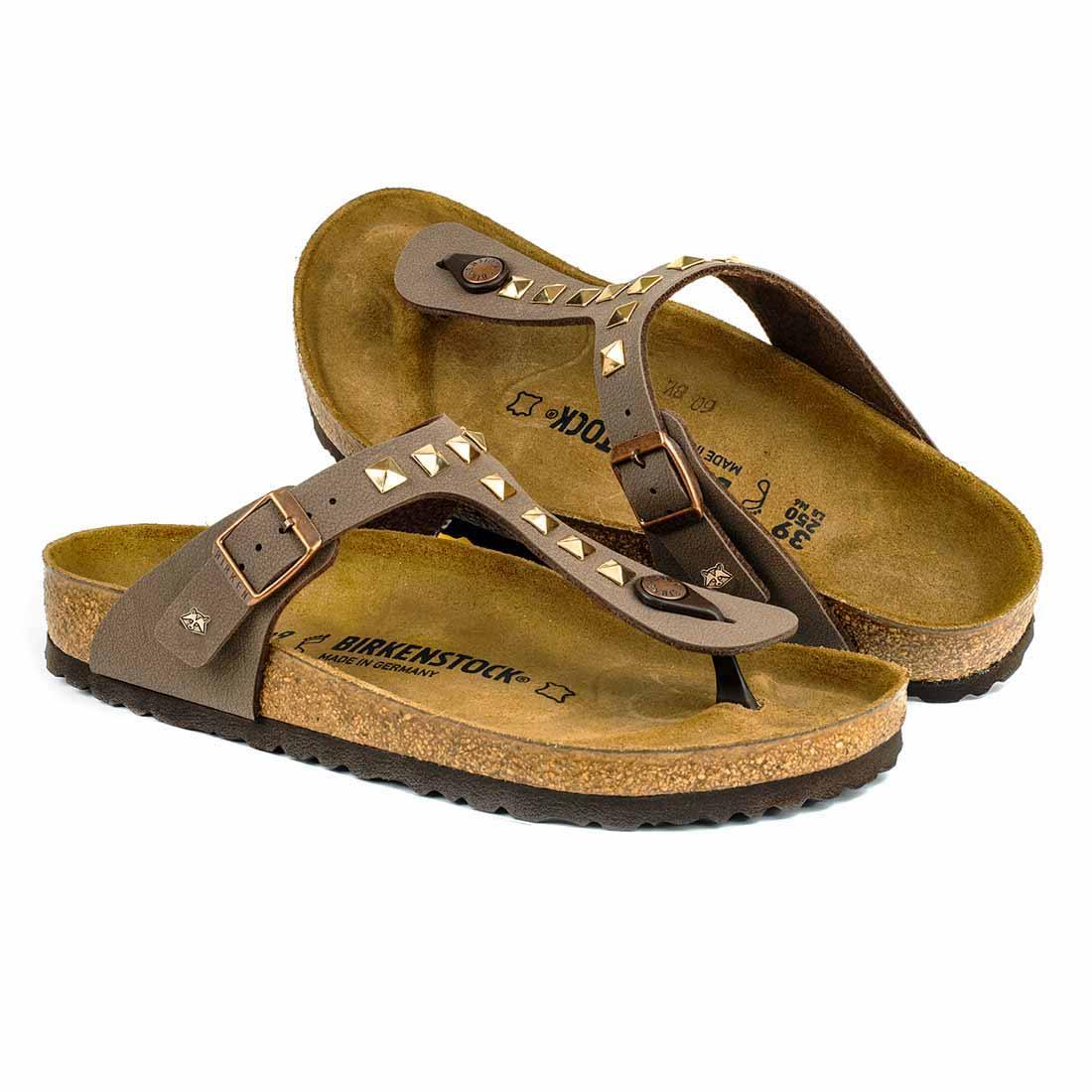 birkenstock gizeh marroni personalizzate con borchie oro