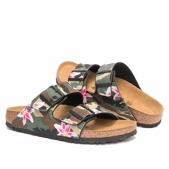 ciabatte birkenstock camouflage con fiorellini