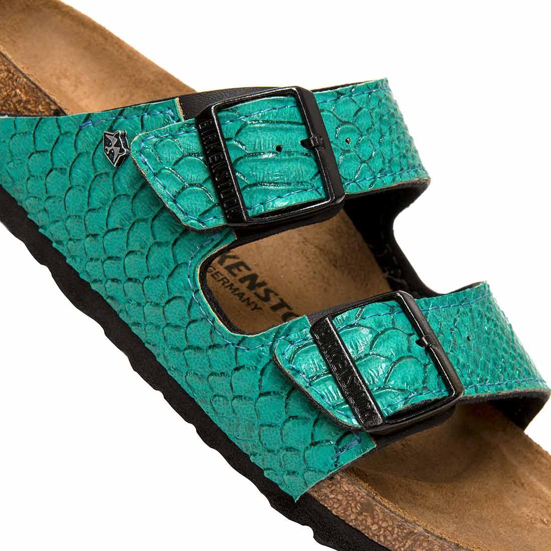 ciabatte birkesntock personalizzate con pitone verde acqua