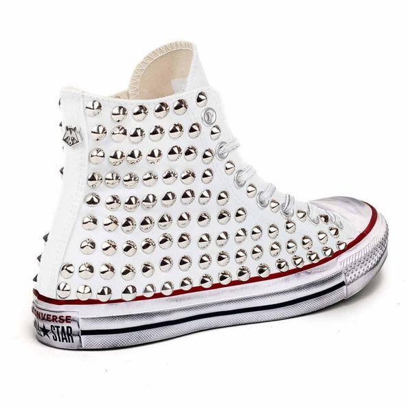 converse all star alte con borchiette in tela bianca