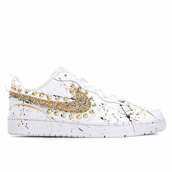 nike court bianche schizzate oro
