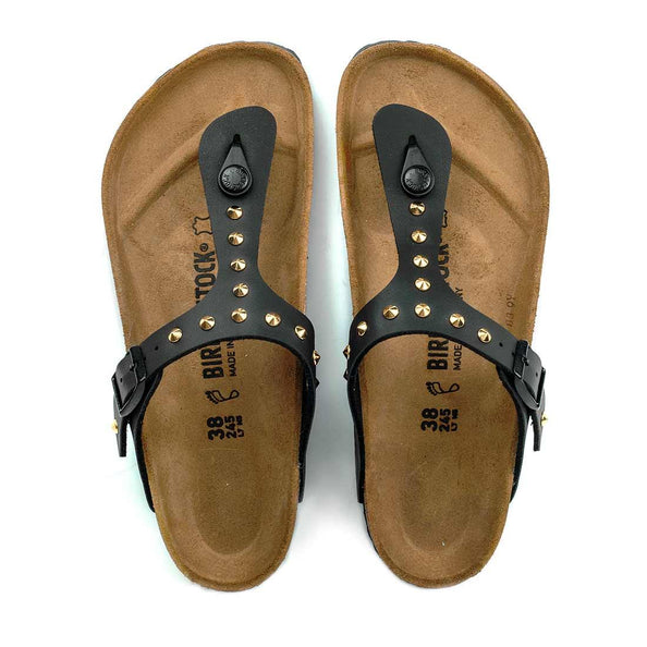 Sandali birkenstock borchiati modello gizeh con borchie a cuneo colore oro