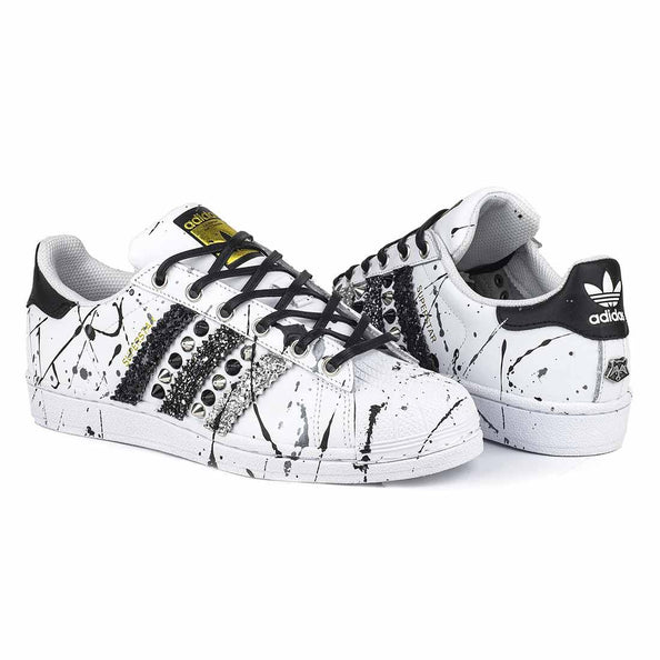 superstar con glitter neri schizzi e vernice argento 
